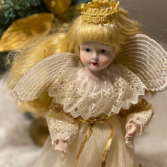 Vintage porcelain doll angel tree topper - Picture 3 of 16